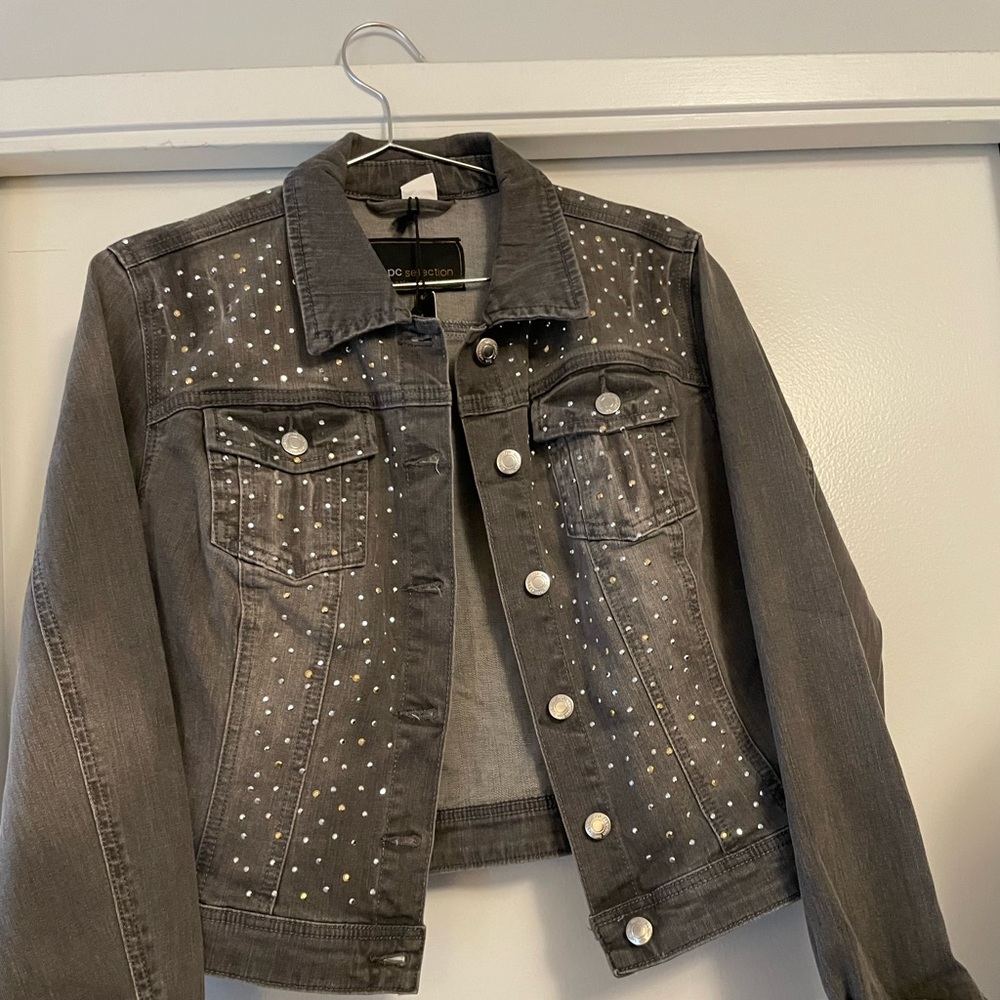 Grey denim embellished jacket